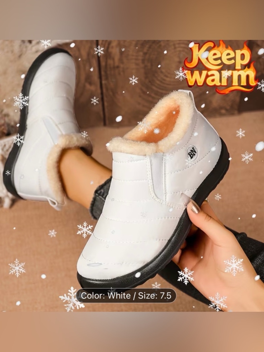 Woman’s Cozy White Faux Fur Lined Slip-On Winter Shoes Sz 7.5